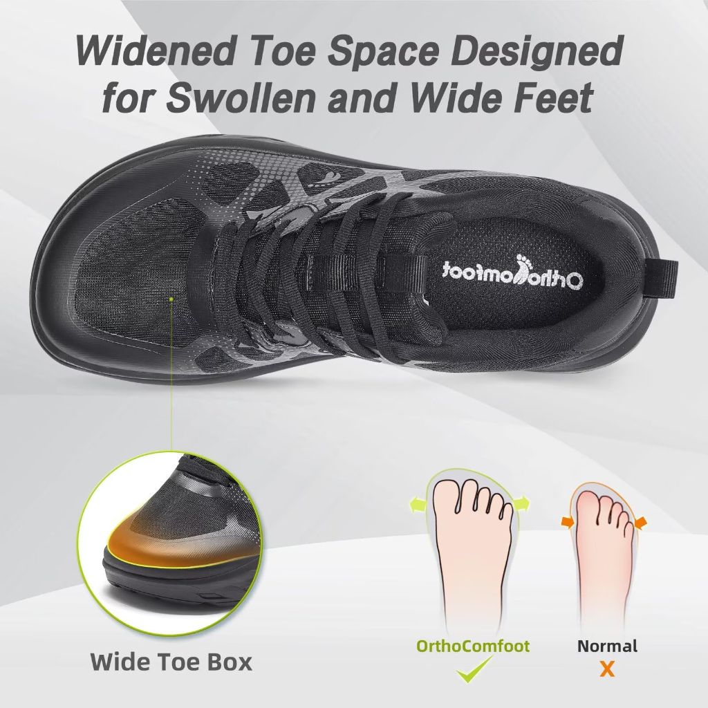 OrthoComfoot Men's Orthopedic Diabetic Extra Wide Walking Shoes - Black, Size 11.5