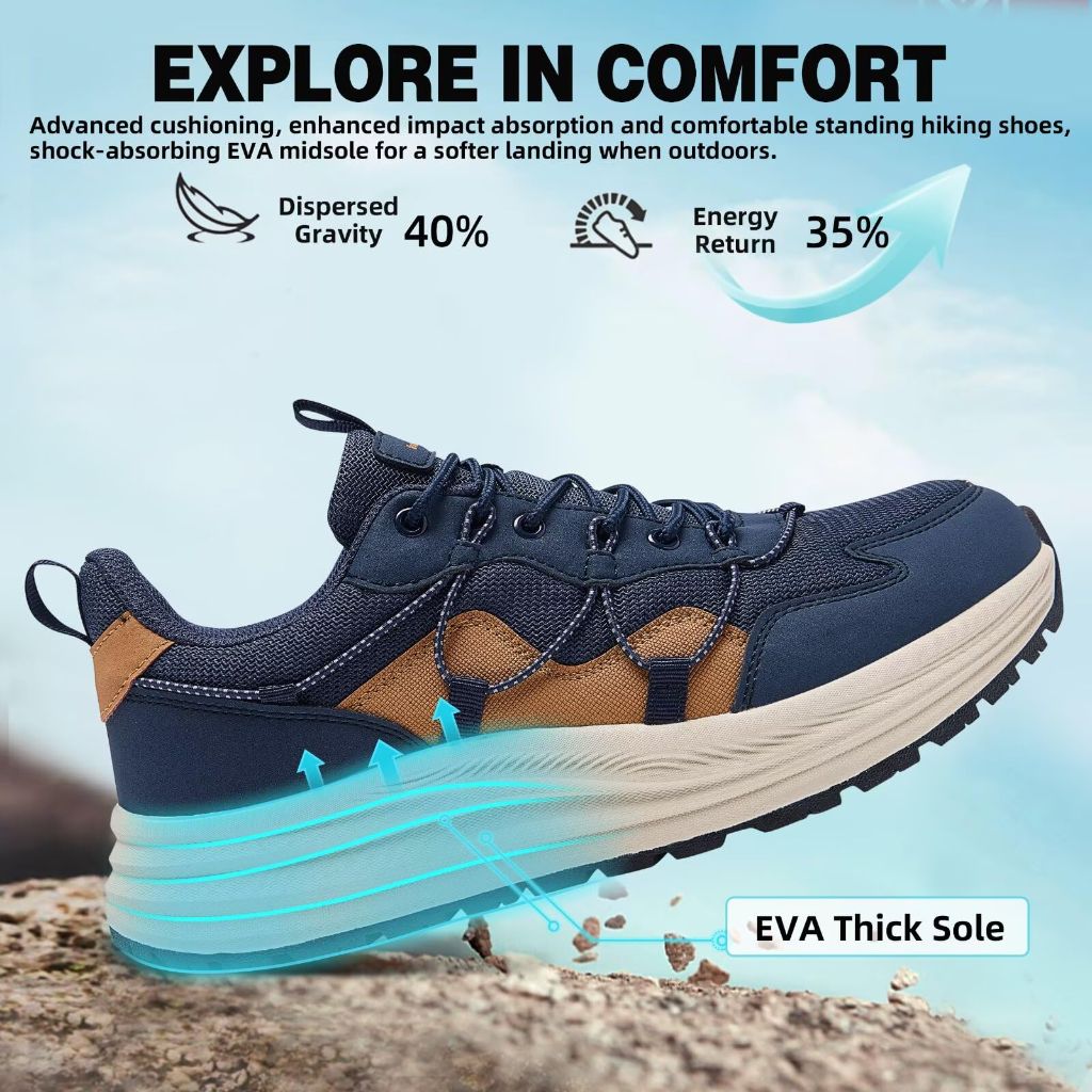 OrthoComfoot Men's Orthopedic Lightweight Running Shoes - Dark Blue, Size 9