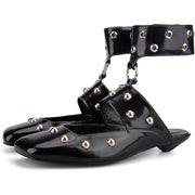 HT Studded Mules Square Toe Kitten Heeled Sandals, Black, SZ 7.5