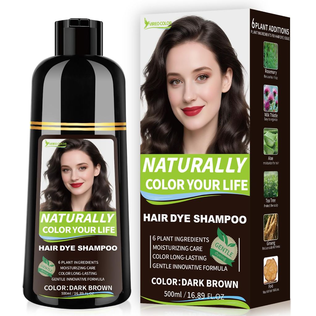 RKQNIER Dark Brown Hair Dye Shampoo for Women & Men, 15 Min Gray Coverage,