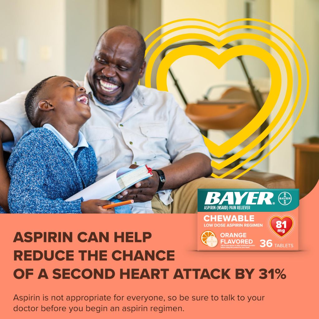 Aspirin Regimen Bayer, 81mg Chewable Tablets, Pain Reliever, Orange, 36 Count
