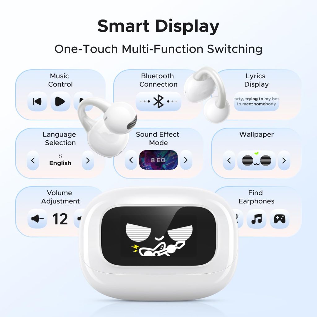 UGREEN ClipBuds Magic True Wireless Earbuds with LCD Smart Display - White