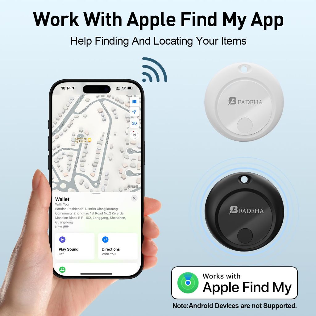 BFADEHA 2025 [Apple MFi Certified] (iOS Only) Bluetooth Tracker Smart Finder for Apple Find My (Single Tag, Black)