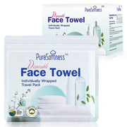 PureSoftness Travel Pack Disposable Face Towel, Individually Packed Each Re-sealable Bag Contains 5 Dry Towels, Makeup Remove and Face Wash, Business Trip, Camping, Fitness, Yoga (5 Pack, 25 Towels)
