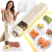 EUUZ 2 IN 1 Vacuum Countertop Food Sealer with 40 Bags, Beige