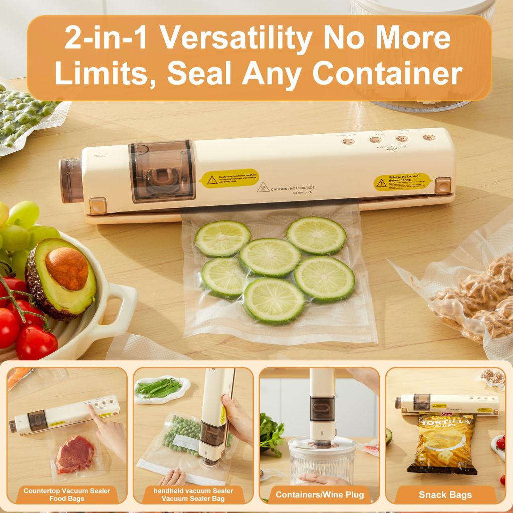 EUUZ 2 IN 1 Vacuum Countertop Food Sealer with 40 Bags, Beige