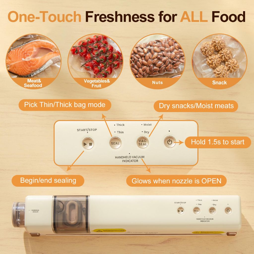 EUUZ 2 IN 1 Vacuum Countertop Food Sealer with 40 Bags, Beige