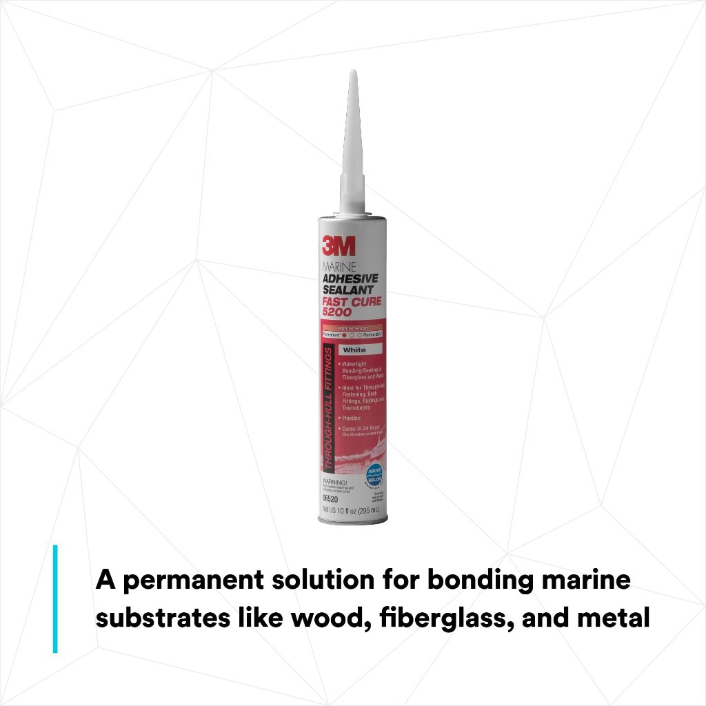 3M Marine Adhesive Sealant 5200FC Fast Cure, White, Flexible Bonds, Water-Resistant, 10 fl oz (295 mL) Cartridge with Nozzle, 1 Each