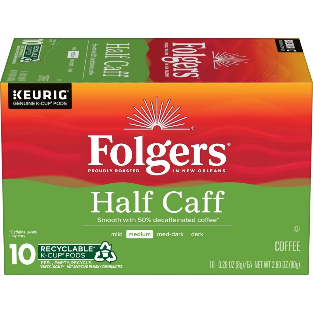 Folgers Half Caff Medium Roast Keurig K-Cup Coffee Pods, 10ct.