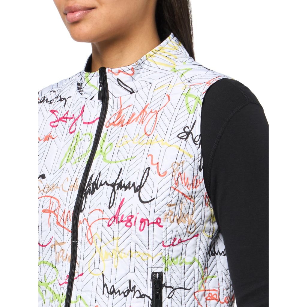 MULTIPLES Women's Thru Collar Zip Pocket Quilted Reversible Vest - White/Multi, Medium (P)