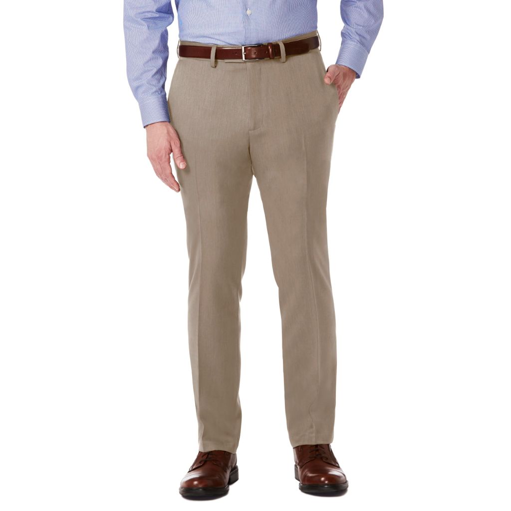 Kenneth Cole Men's Reaction Slim Fit Flat Front Dress Pants - Oatmeal, 33W x 30L