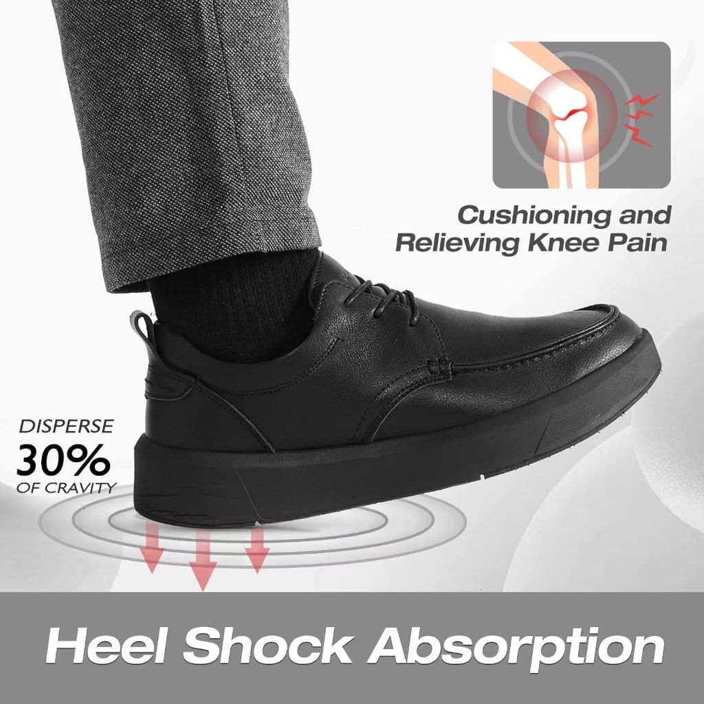 OrthoComfoot Men's Orthopedic Leather Dress Walking Shoes - Black, Size 10