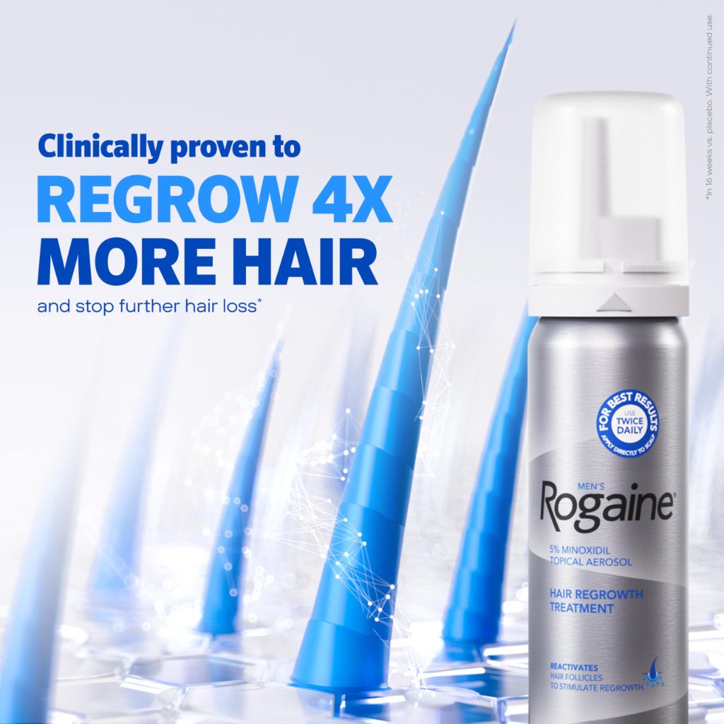 Men’s Rogaine 5% Minoxidil for Men Foam, Clinically Proven Regrowth for Thinning Hair, 3 x 2.11 oz