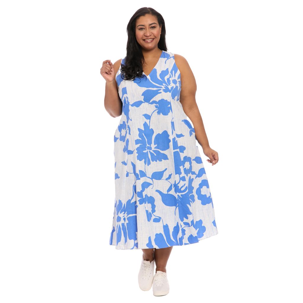 London Times Women's V-Neck Pleat A-Line Dress - Lt Blu/blu, SZ L