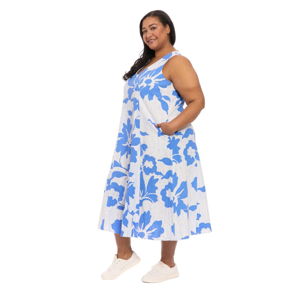 London Times Women's V-Neck Pleat A-Line Dress - Lt Blu/blu, SZ L