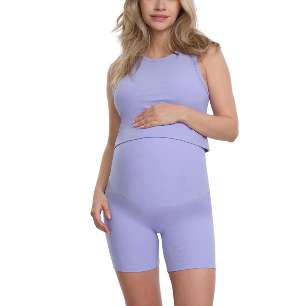 Motherhood Maternity Ribbed Racerback Crop Tank Top, Sweet Lavender, SZ L