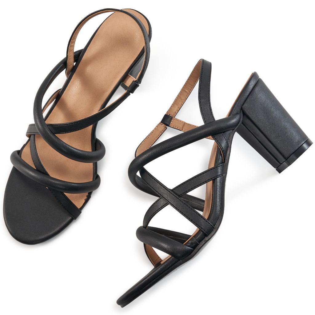 Aomigoct Women's Strappy Open Toe Chunky Heel Sandals - Black, Size 8