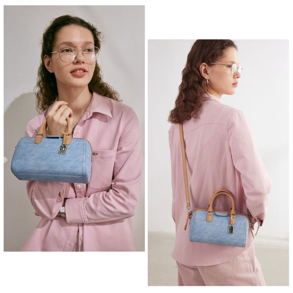 LA FESTIN Leather Crossbody/Clutch Tote Purse, Denim Blue