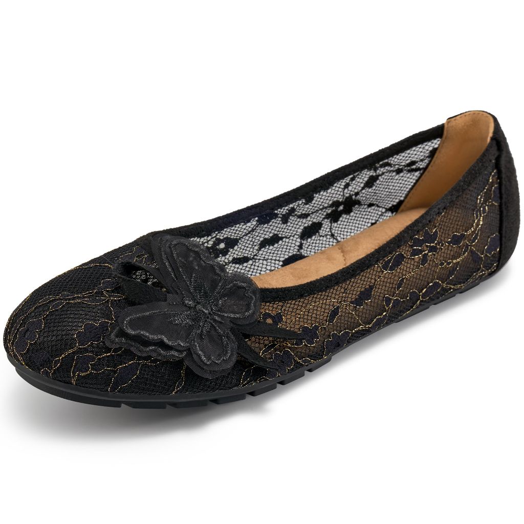 Aomigoct Women's Ballet Flats - Black Lace, Size 8.5