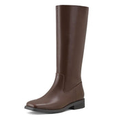 Shoe'N Tale Knee High Boots for Women Block Low Heel Stretchy Square Toe with Side Zipper Fall and Winter Fashion Comfortable Boots(8.5,Brown PU)