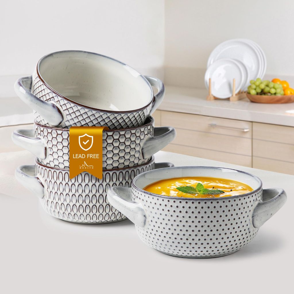 Monito 28oz Ceramic French Onion Soup Bowls - Gray/White (4pcs)