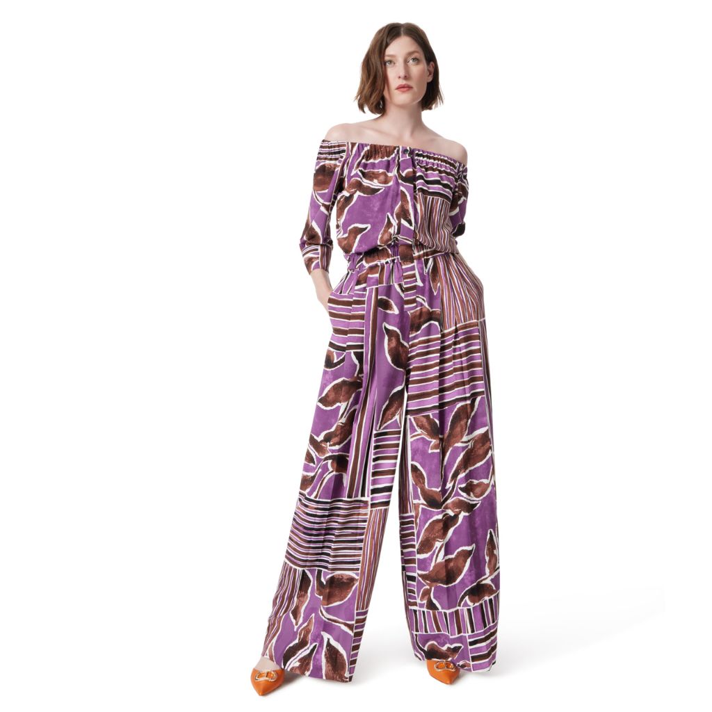 DO by Dee Ocleppo Women's 3/4 Sleeve Jumpsuit Violet/Brown, SZ M