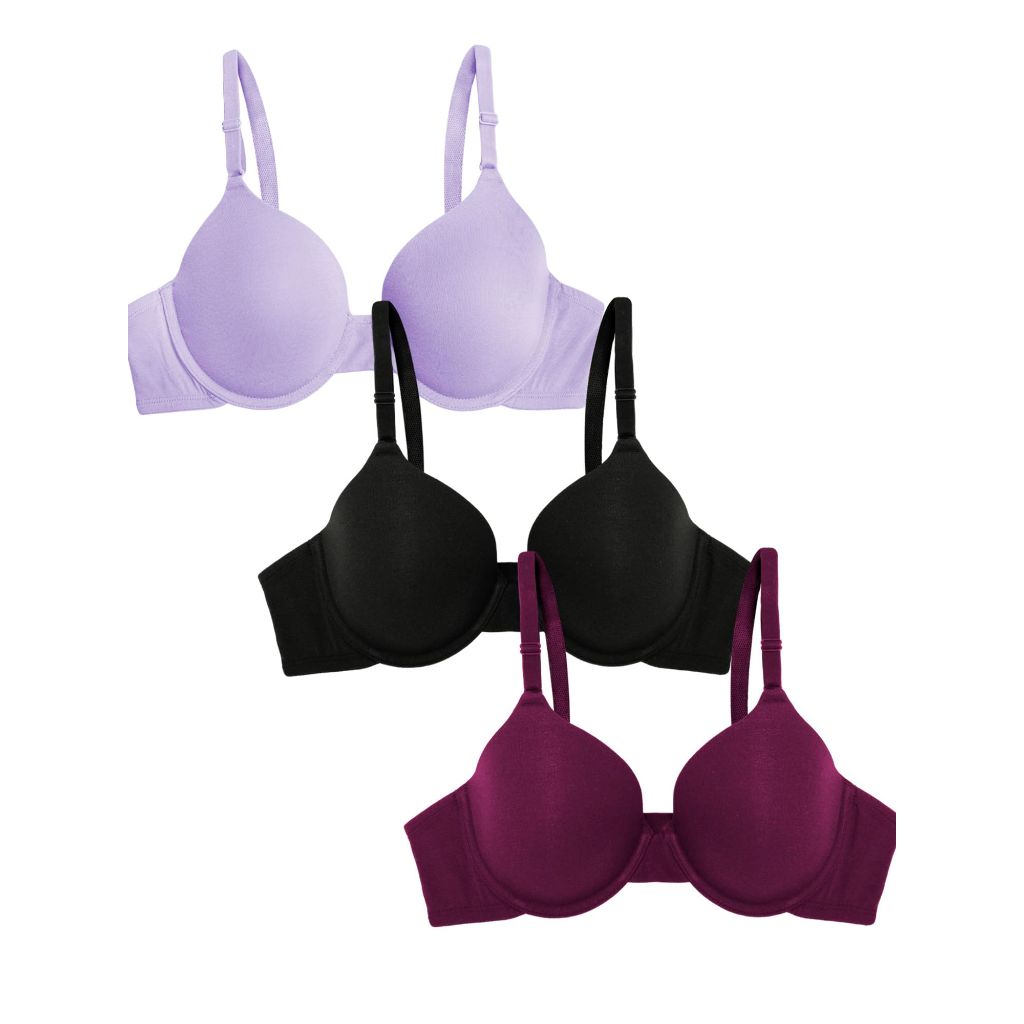 Fruit of The Loom Women's T-Shirt Underwire Bras - Lilac Whisper/Purple Velvet/Black, 38DD (3 Pack)