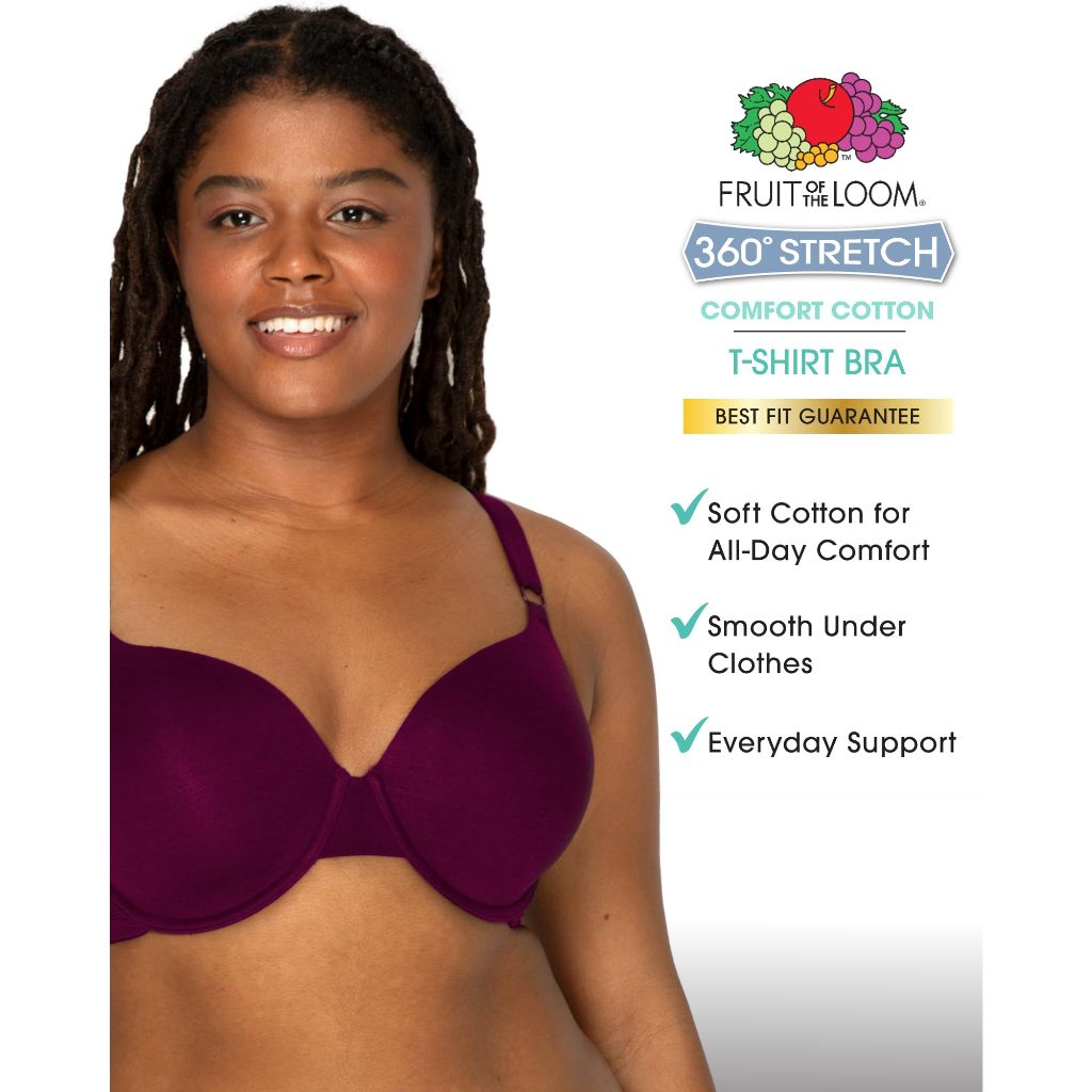 Fruit of The Loom Women's T-Shirt Underwire Bras - Lilac Whisper/Purple Velvet/Black, 38DD (3 Pack)