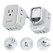 Epicka Hybrid 8-in-1 Travel QAdapter with European VisaPlug, 8 Ports / 20W (2 Pack) - White