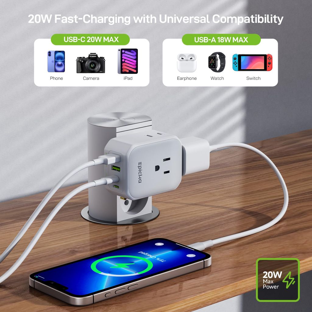 Epicka Hybrid 8-in-1 Travel QAdapter with European VisaPlug, 8 Ports / 20W (2 Pack) - White
