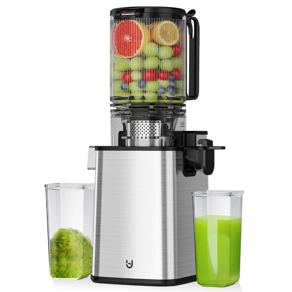 Cold Press Juicer, 5.8" Wide Feed Chute Juice Extractor Machine with 400W, High Juice Yield, Slow Masticating Juicer for Whole Vegetables & Fruits, Stainless Steel
