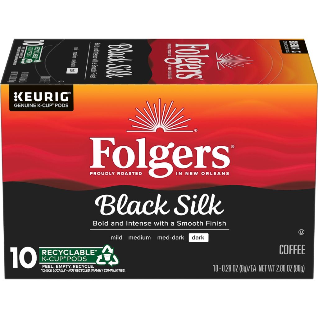 Folgers Black Silk Dark Roast Keurig K-Cup Coffee Pods, 10ct.