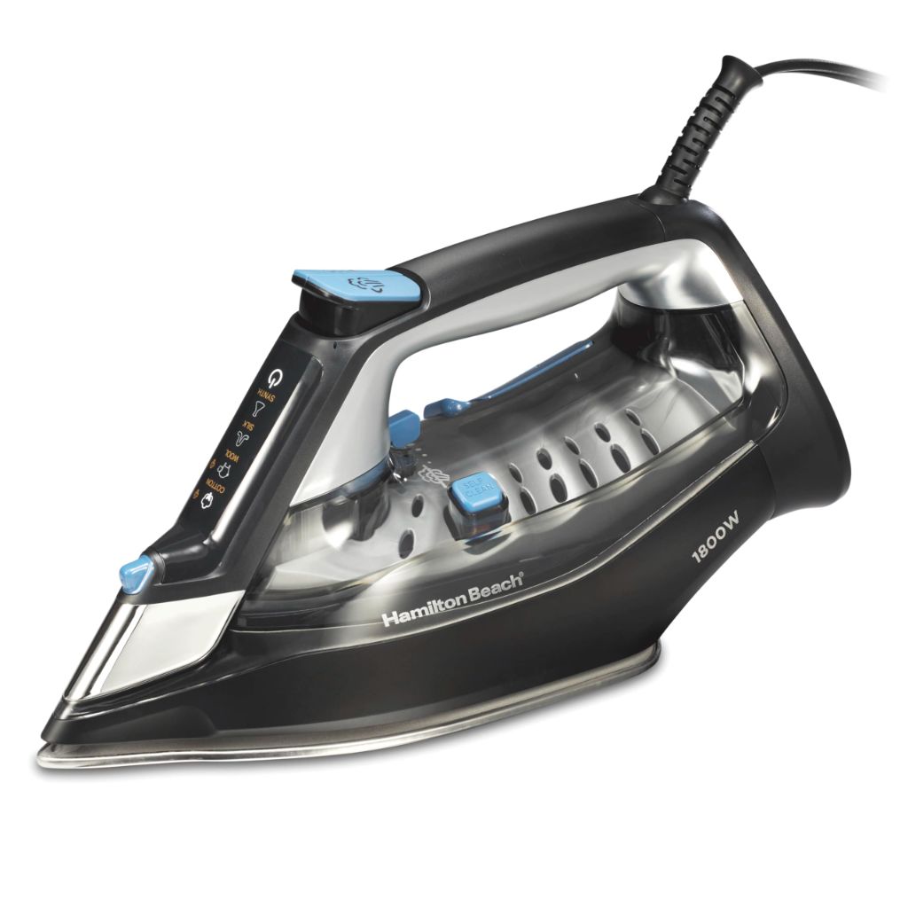 Hamilton Beach Steam Iron with Intuitive FabricIQ Touchpad, Durable Stainless Steel Soleplate, 350mL Tank, 10' Cord - Black (14950)