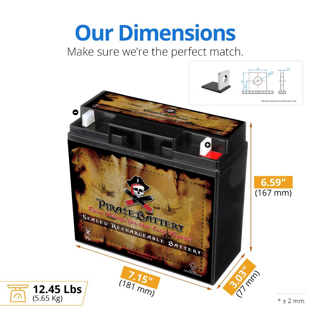 Pirate Battery 12V 20AH T3 Maintenance-Free Battery for Alarm Systems, Scooters, Toys, Emergency Lights, and More - Nut and Bolt (T3) Terminal