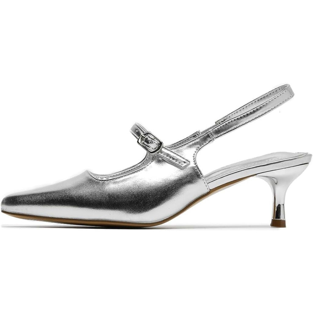 Amoji Women's 2 Inch Pointed Toe Low Kitten Heel, 8