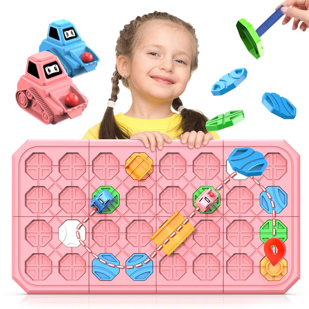 STEM Montessori Logic Road Builder Game Brain Teaser Puzzle - Pink, 32pcs.