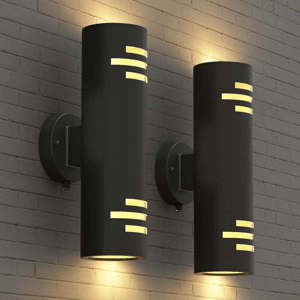 Xiang Xing Lighting Dusk-to-Dawn Outdoor Wall Light Sconce - Matte Black Finish, 2 x E26 Socket