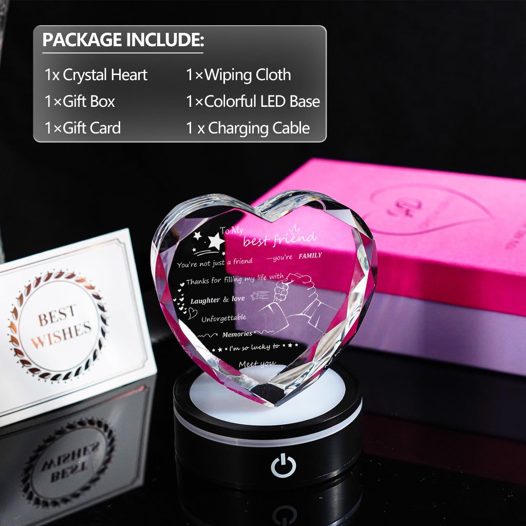 Light Up Best Friend Crystal Heart Birthday Gift