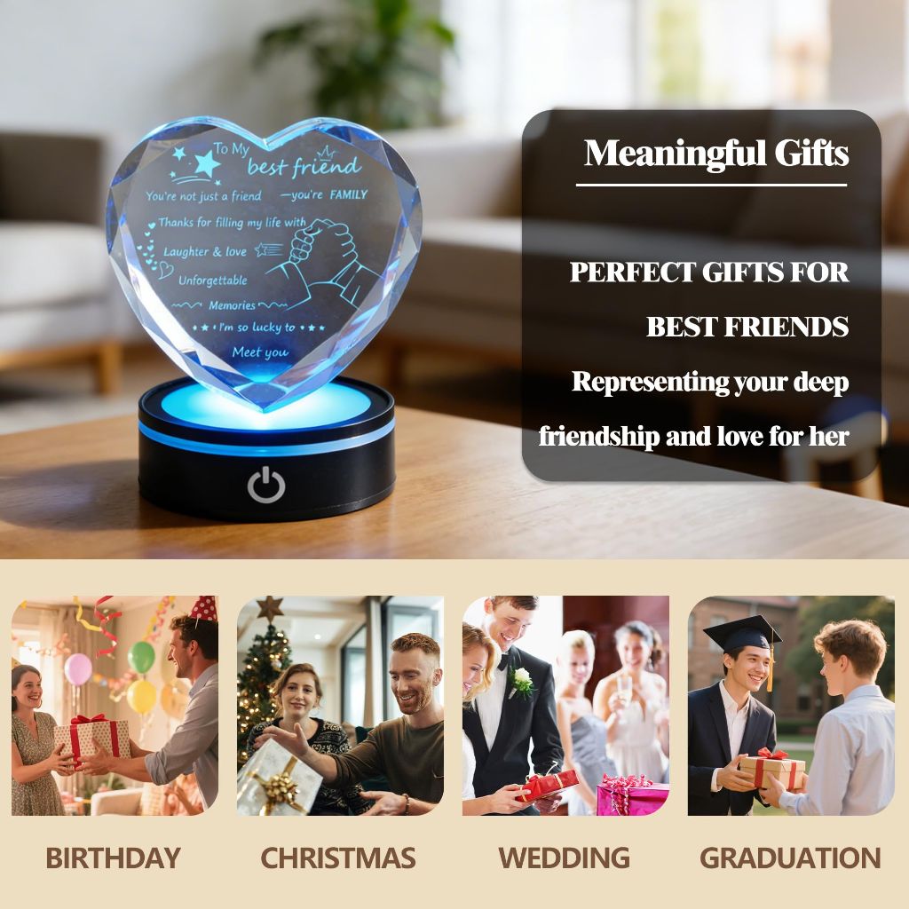 Light Up Best Friend Crystal Heart Birthday Gift