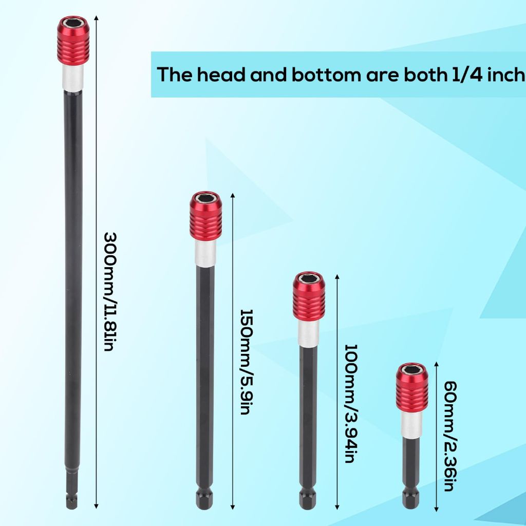 4-Piece Drill Bit Extension Set, 1/4 Inch Hex Shank Magnetic Bit Holder (2/4/6/12 Inch)