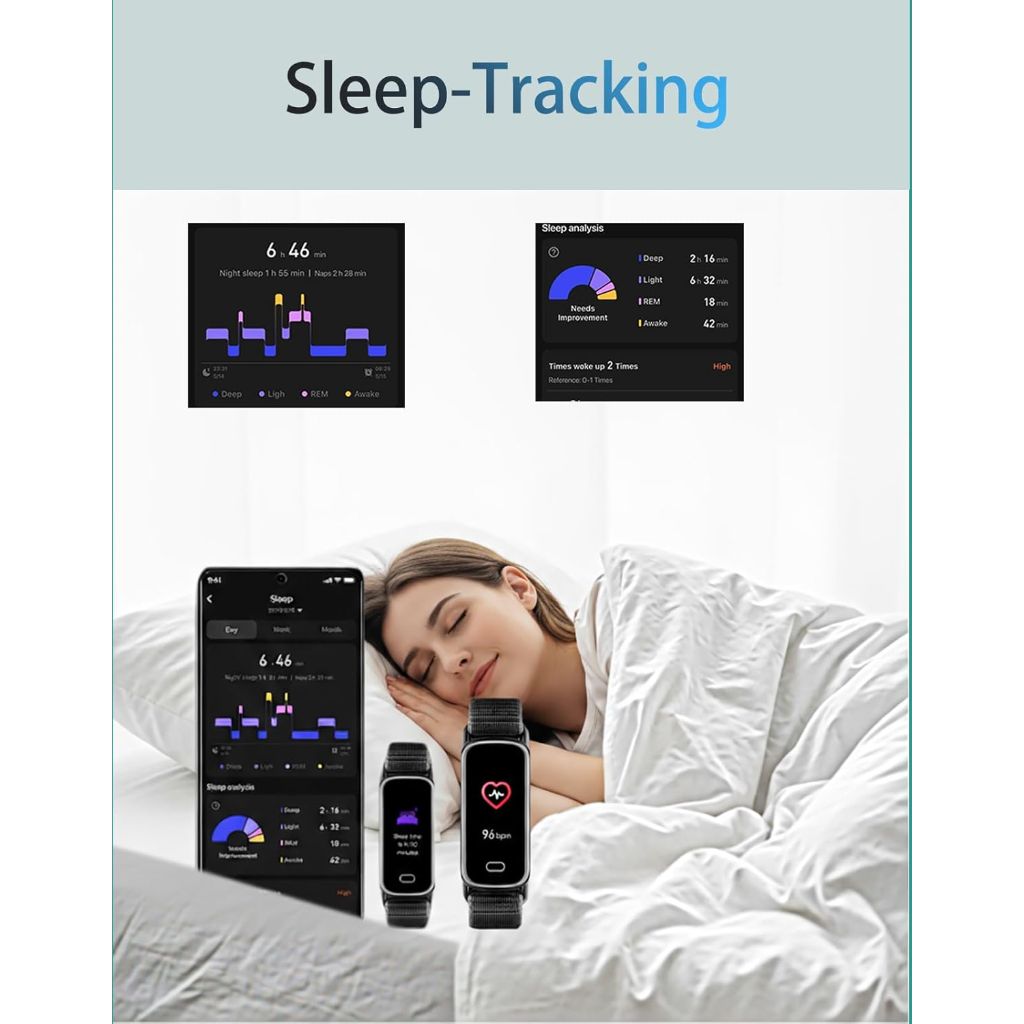 GTL1 Smart Fitness Tracker with Heart Rate, SpO2, Blood Pressure, Sleep Tracker, 16 Sport Modes SMS/SNS Notification - Black
