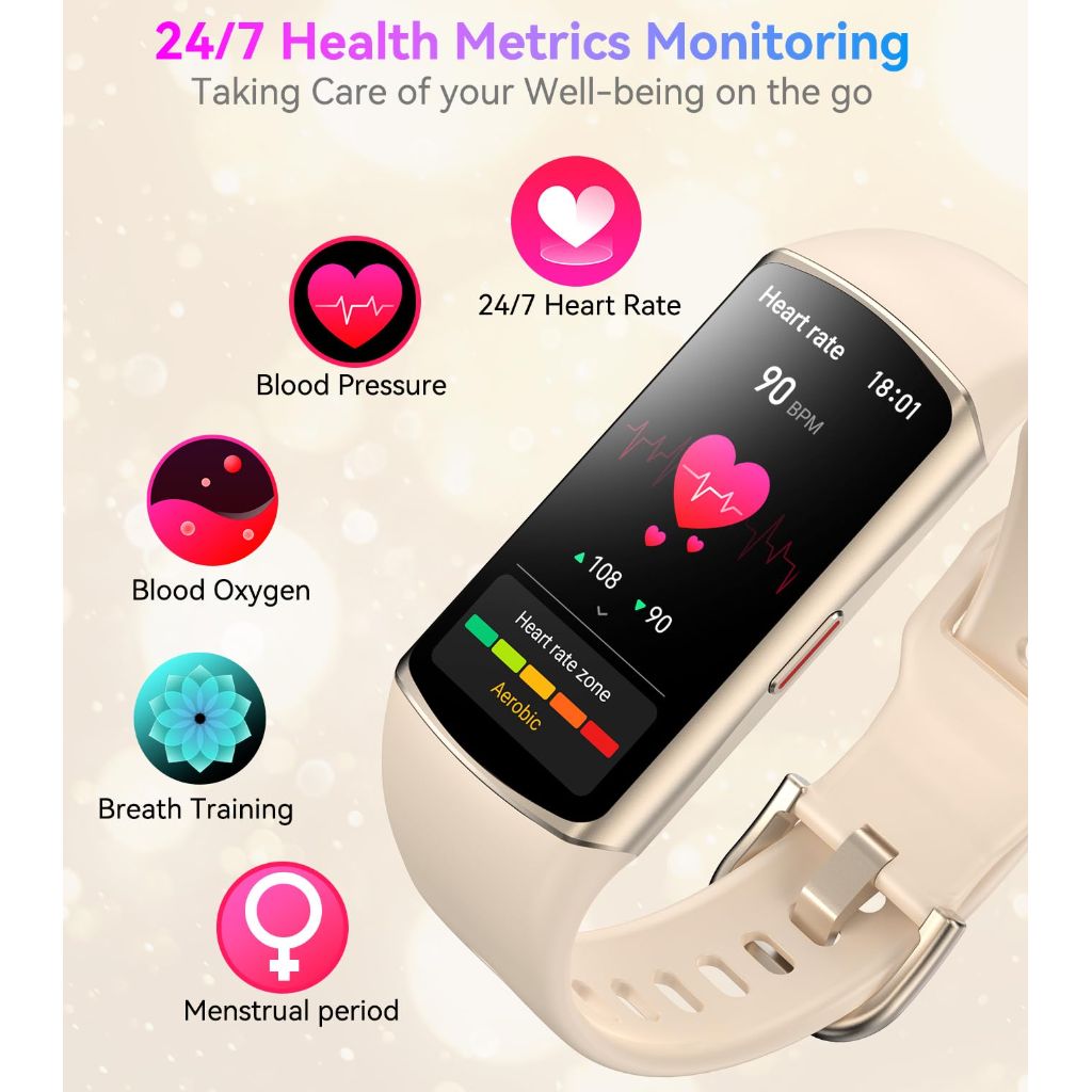 Smart Watch Fitness Tracker with 24/7 Heart Rate, Blood Oxygen, Blood Pressure Monitor, Sleep Tracker - Gold