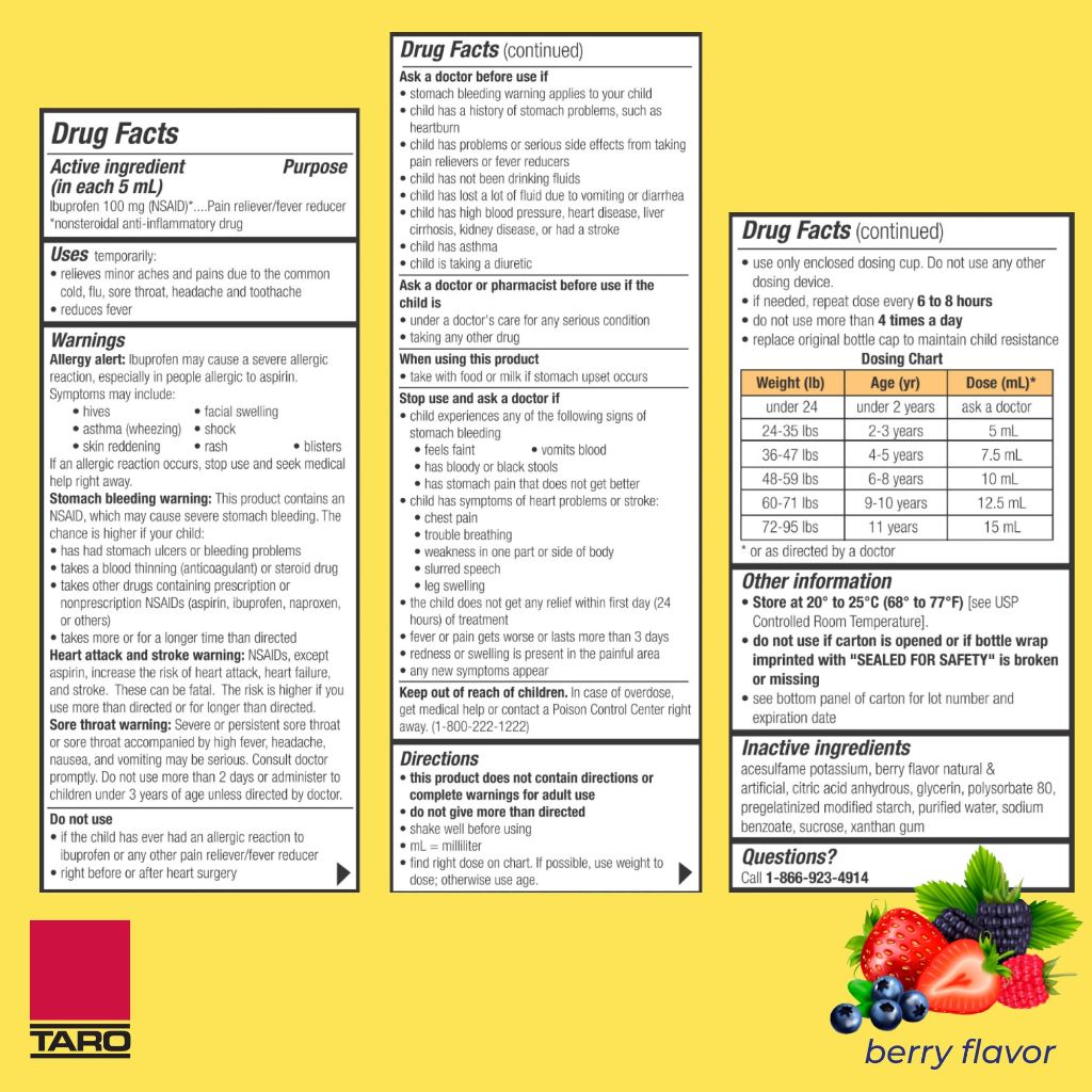 Children's Ibuprofen Oral Suspension 100 mg per 5 mL, 4 Fl Oz, for Ages 2-11 Years, Berry Flavor