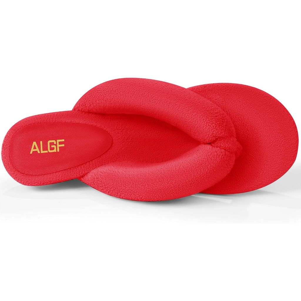 ALGF Women's Plush Wedge Sandal Slippers - Red, Size 9