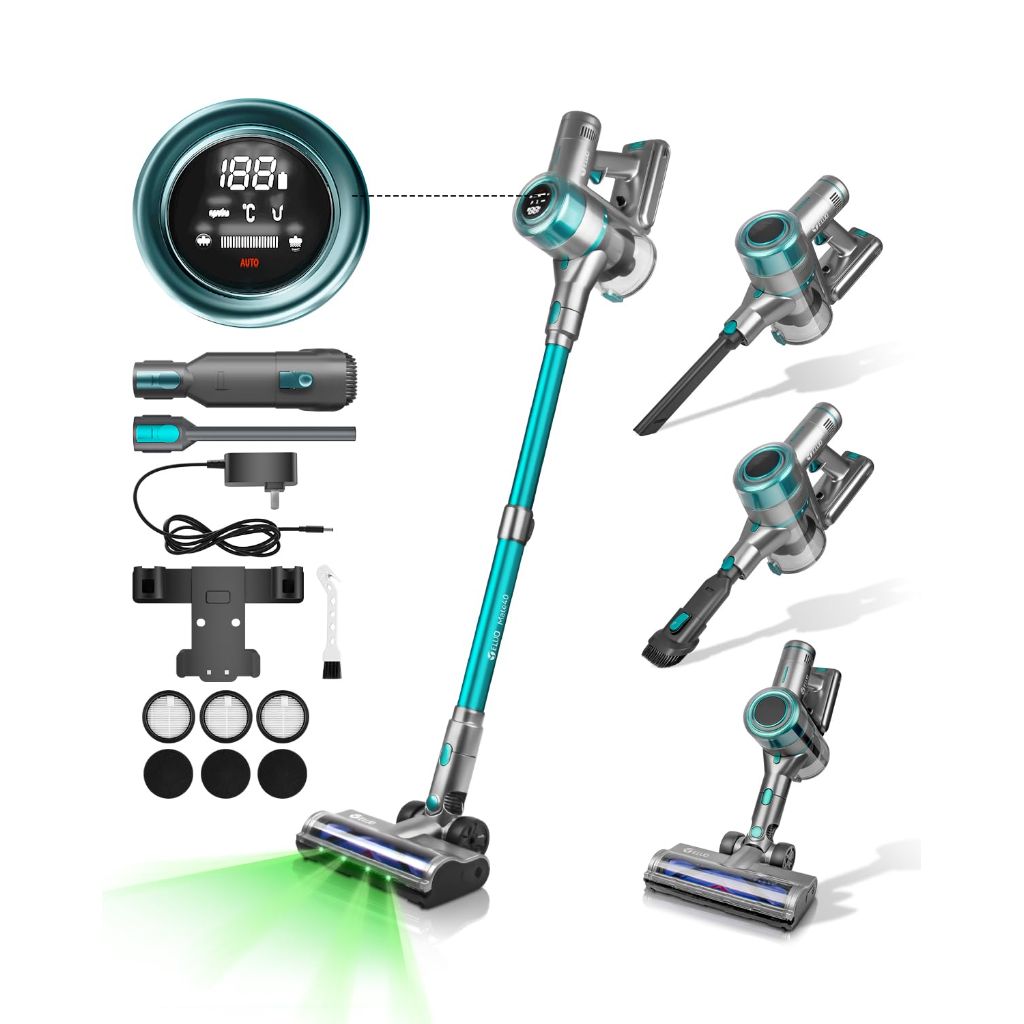 E.LUO Cordless Stick Vacuum Cleaner w/60 Min Runtime, Intelligent Display, Rechargeable Battery & Anti-Tangle Brush (Mate40)