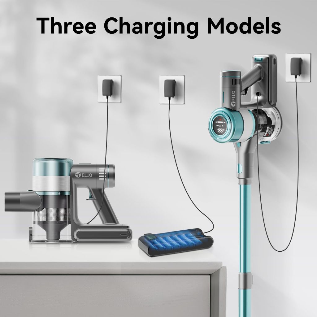 E.LUO Cordless Stick Vacuum Cleaner w/60 Min Runtime, Intelligent Display, Rechargeable Battery & Anti-Tangle Brush (Mate40)