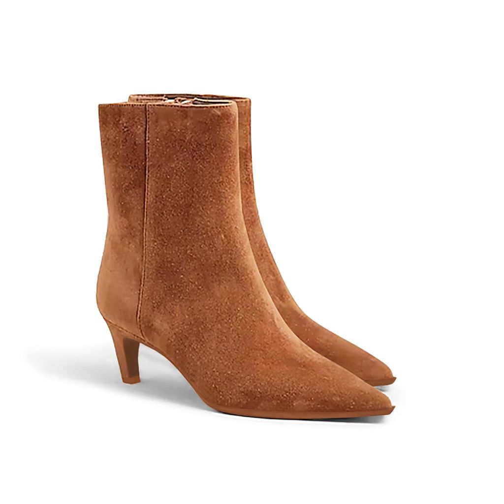 Coutgo Women's Kitten Heel Ankle Boots - Brown Suede, Size 9