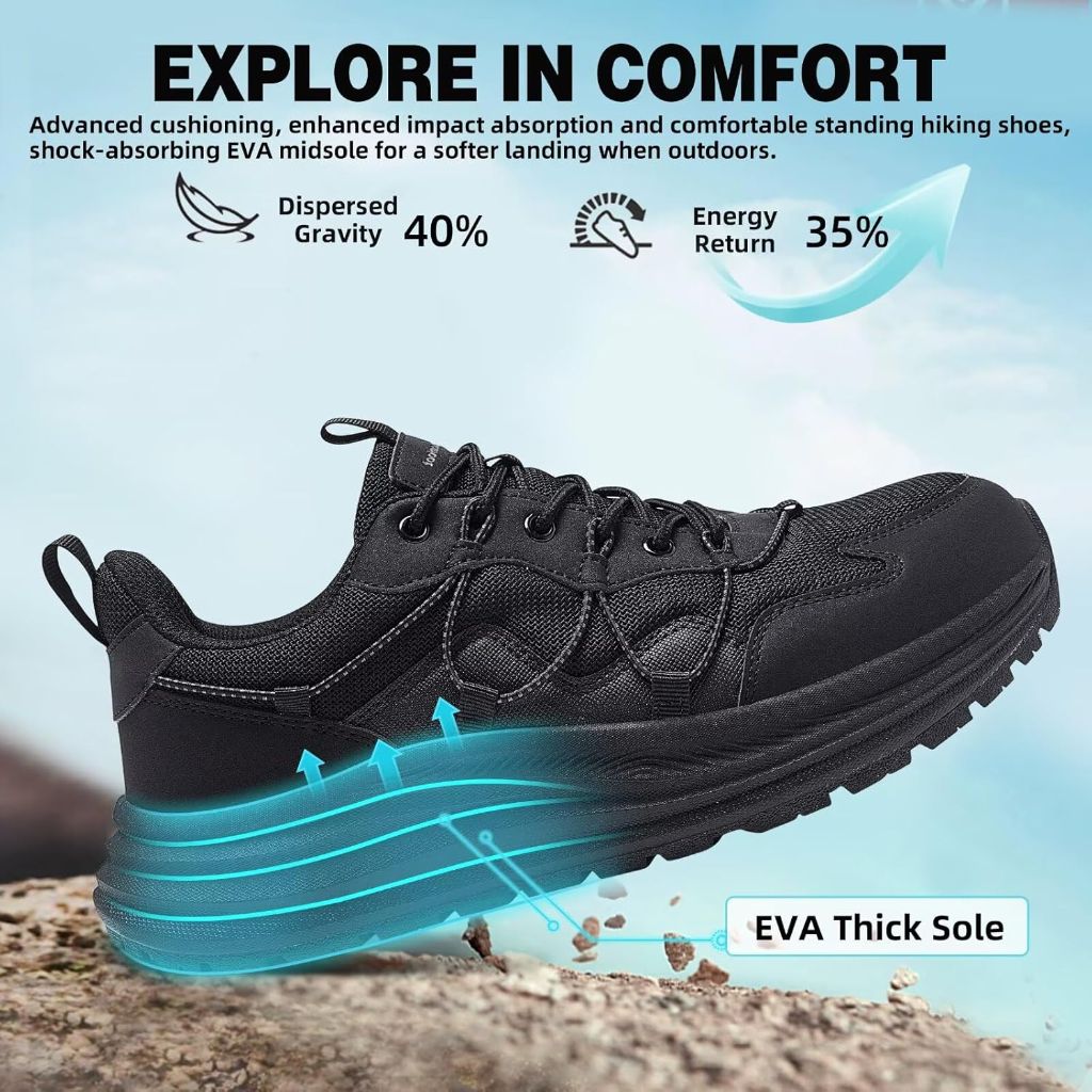 Orthocomfoot Men's Orthopedic Trail Running Sneakers - Black, Size 8
