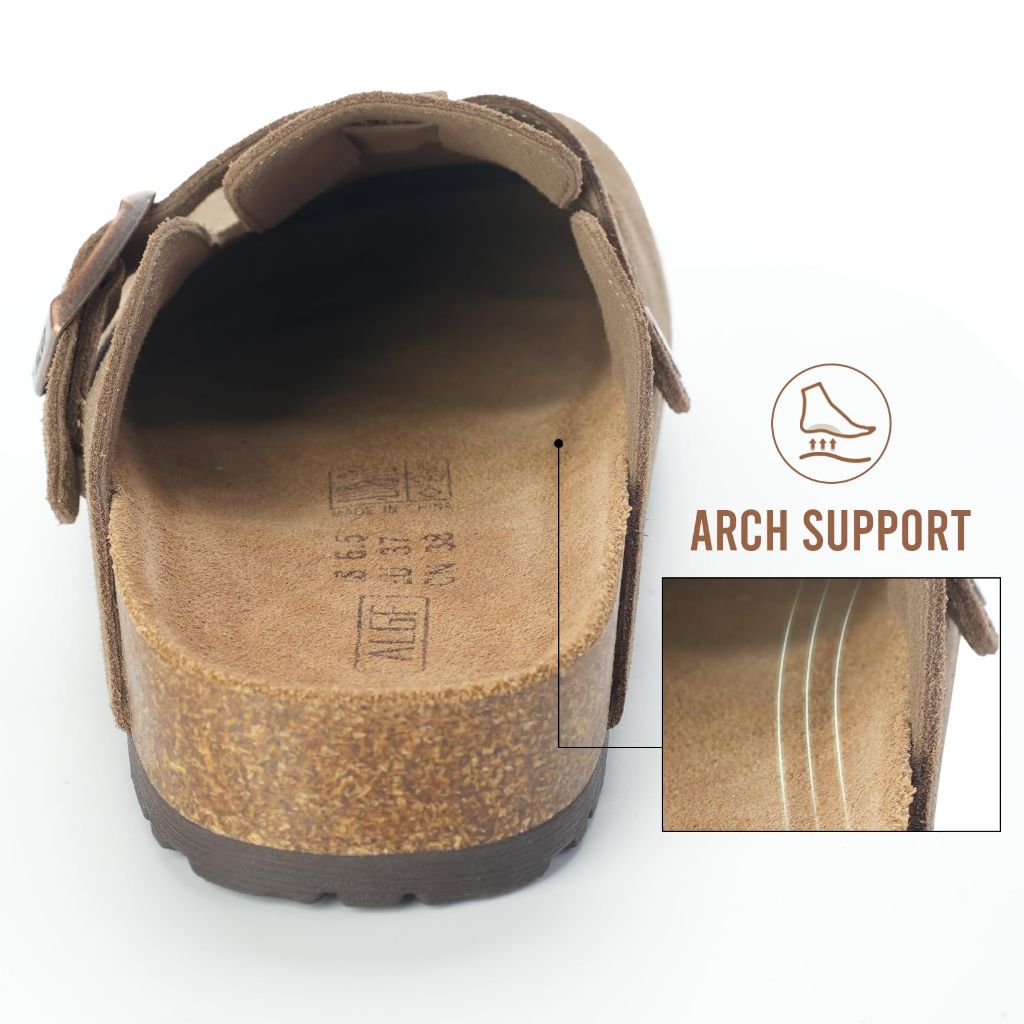 ALGF Women’s Genuine Suede Clog Mules - Taupe, Size 8