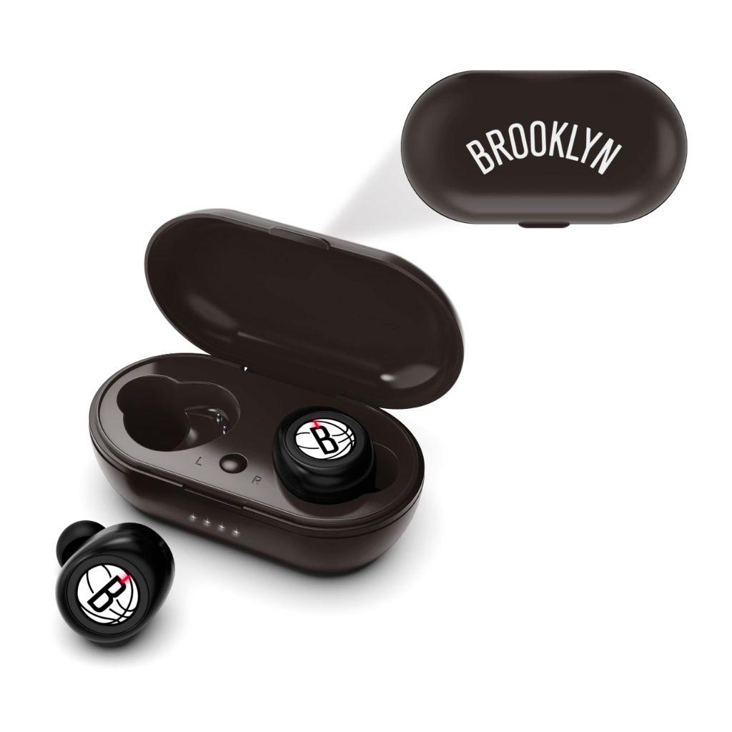 SOAR Officially Licensed NBA True Wireless Earbuds V.2 - Brooklyn Nets, Black